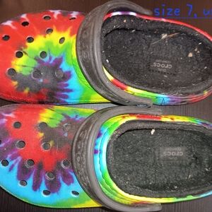CROCS Charcoal Rainbow Slippers with Treaded Soles